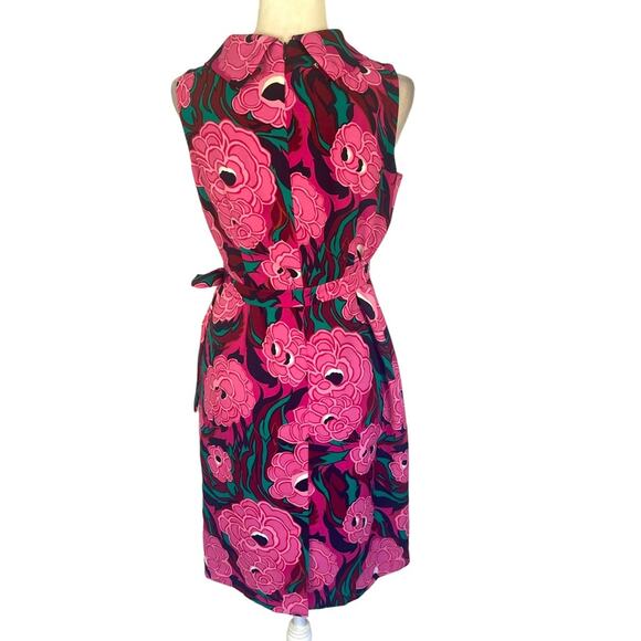 Talbots Vibrant Floral Print Dress Cowl Collar Tie Belt Sleeveless Size 6 Pink - Picture 5 of 7